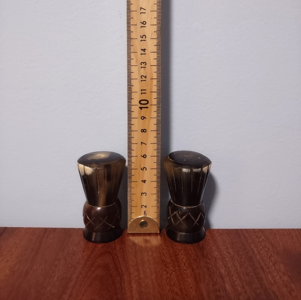 Vintage Viking Bovine Horn Salt And Pepper Shakers